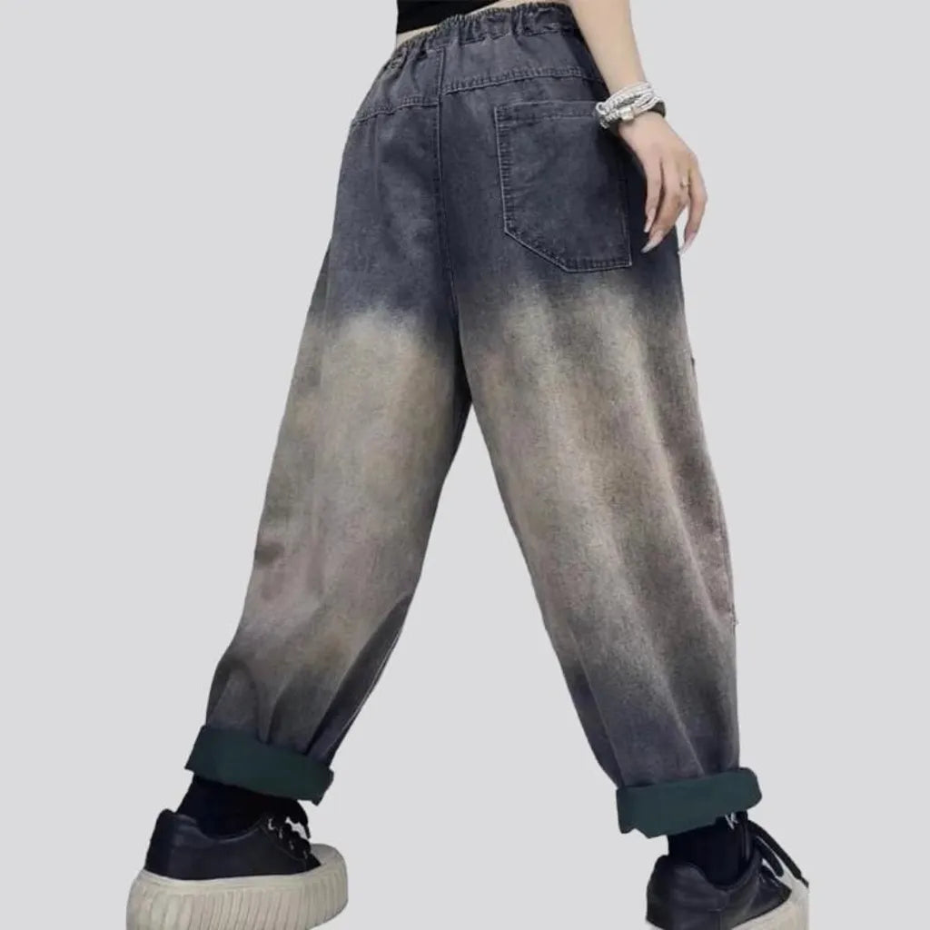 Dark-grey street denim pants
 for women