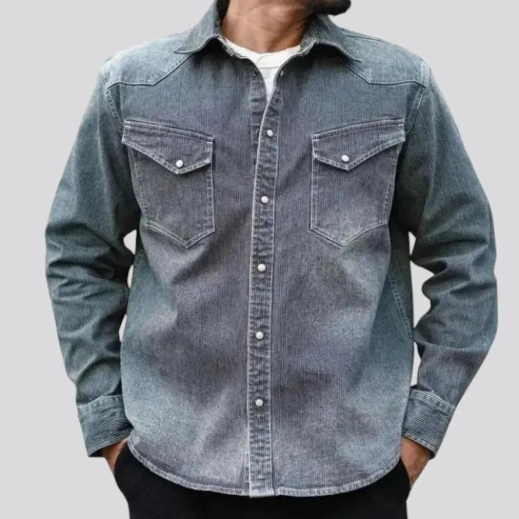 Medium length cowboy style denim shirt for men