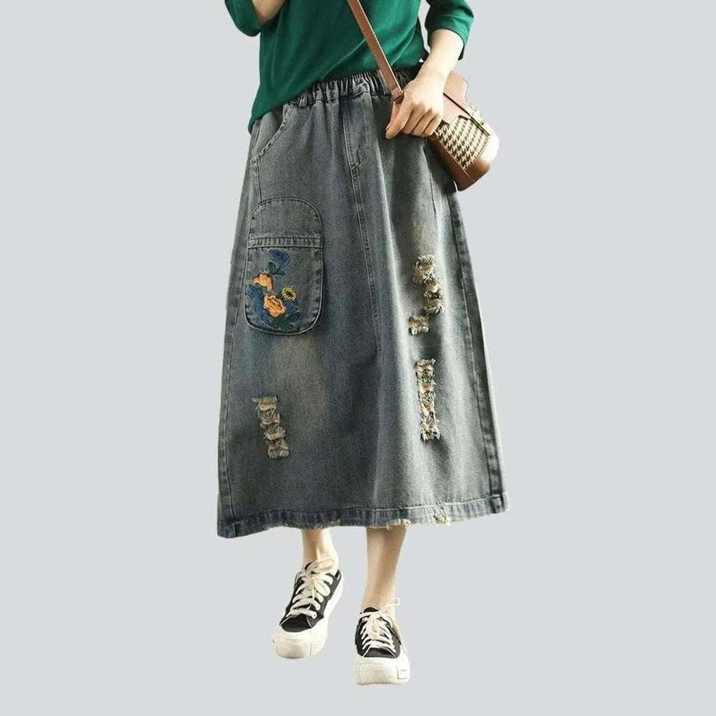 Cargo vintage women's denim skirt
