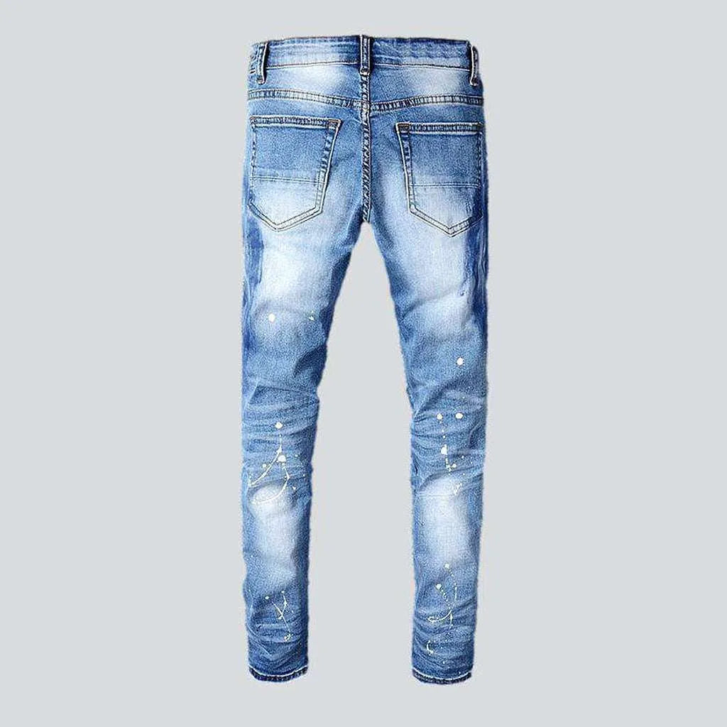 Crystal patchwork painted men's jeans