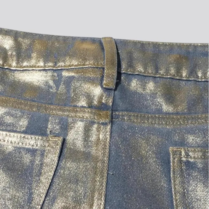 Maxi a-line waxed metallic jean skirt