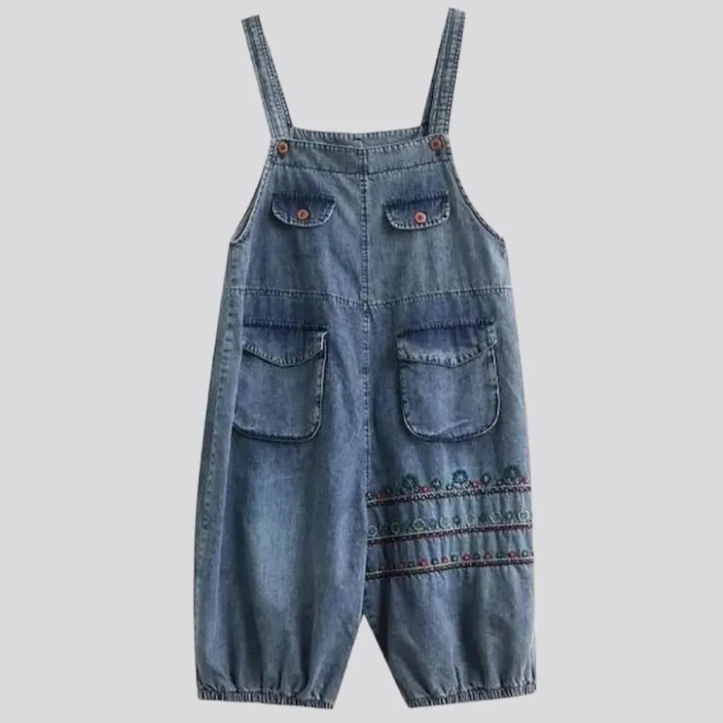 baggy, vintage, embroidered, rubber-hem, short, cargo-pockets, suspenders, women's jumpsuit | Jeans4you.shop