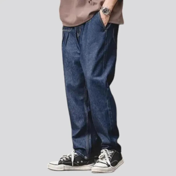 Baggy casual style pleated waistline men's jeans