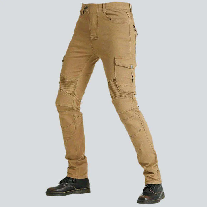 Protective sand color biker jeans