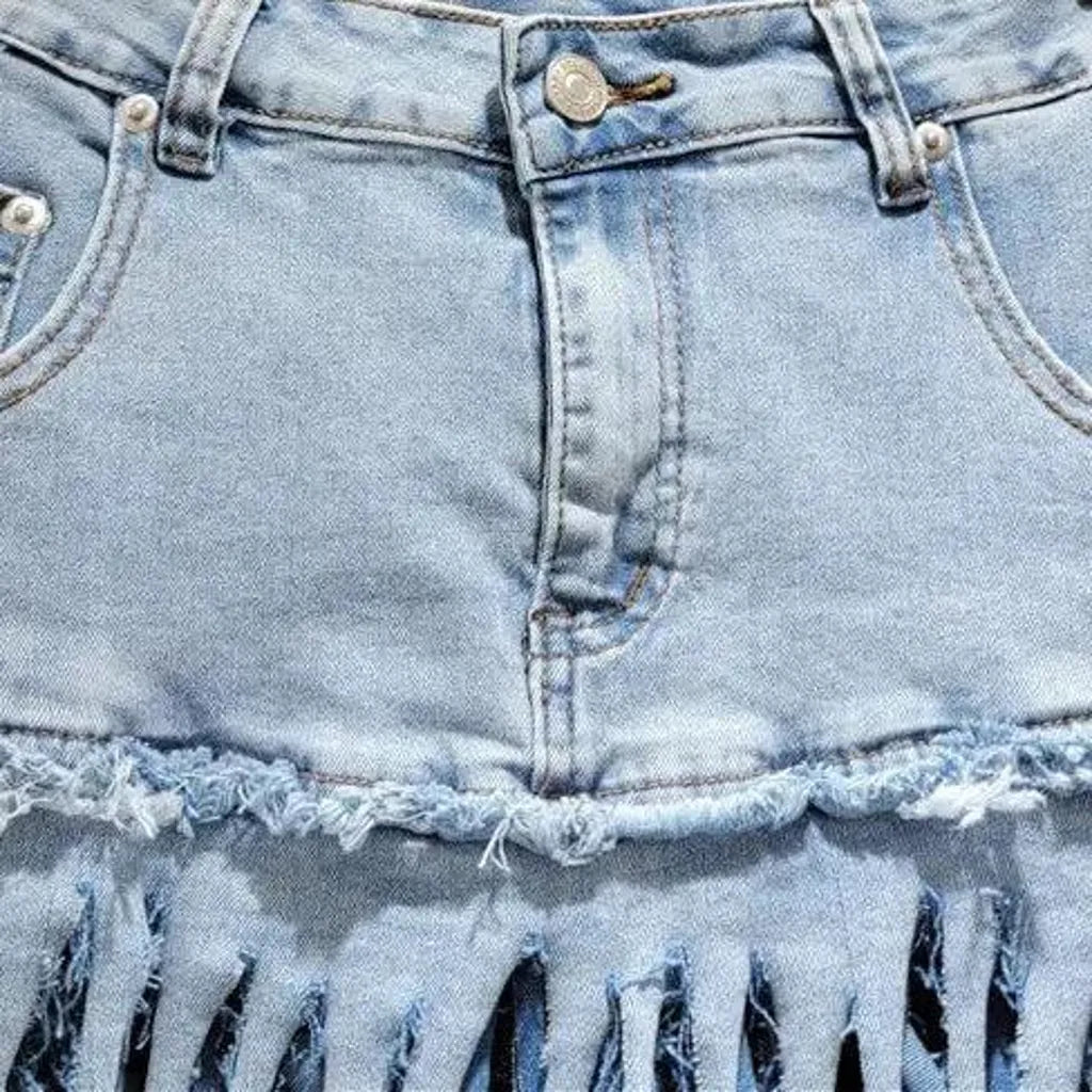 Distressed mini jeans skort
 for ladies
