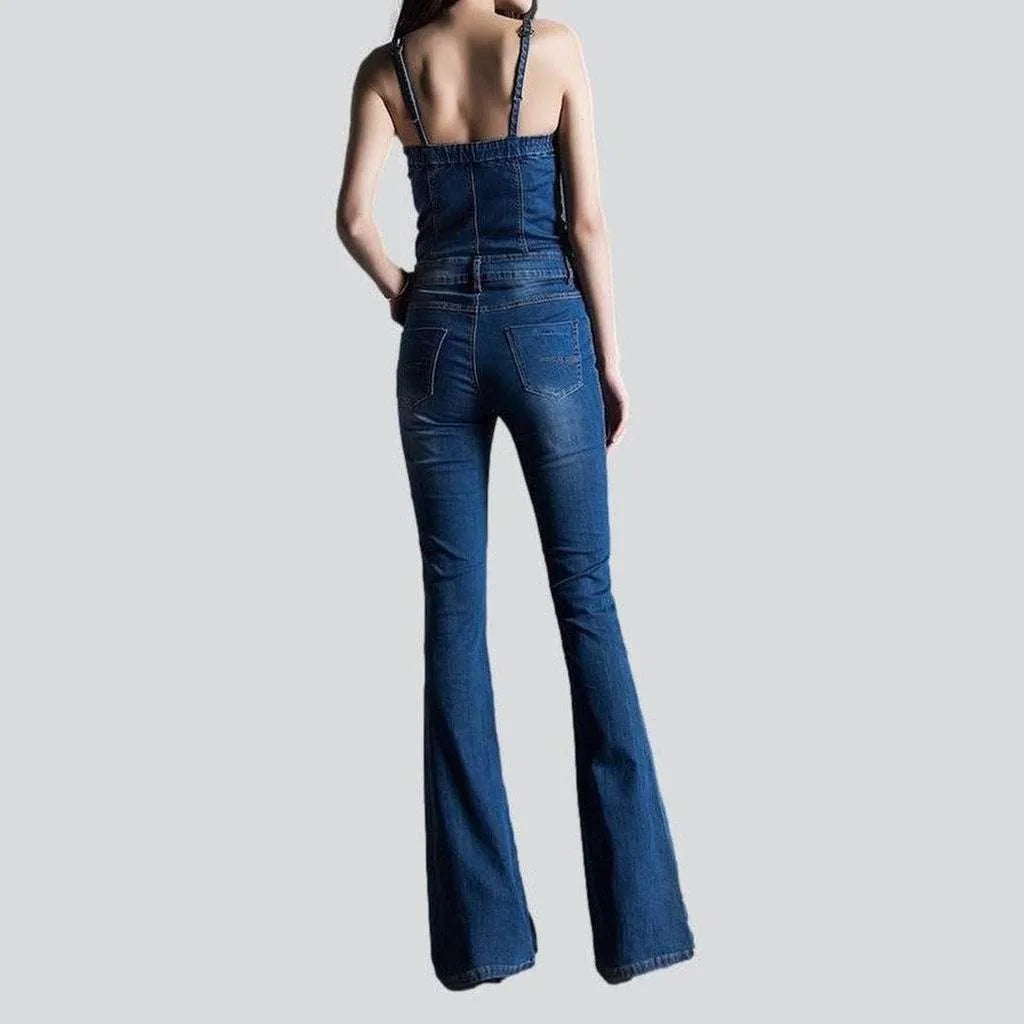 Sleeveless boot cut jeans overall