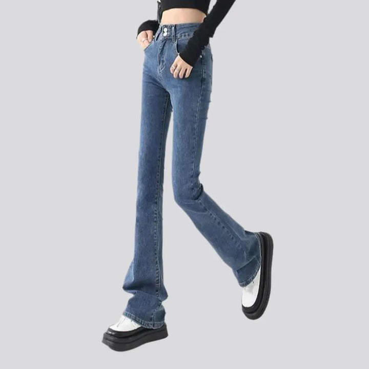 Double waistline stonewashed jeans