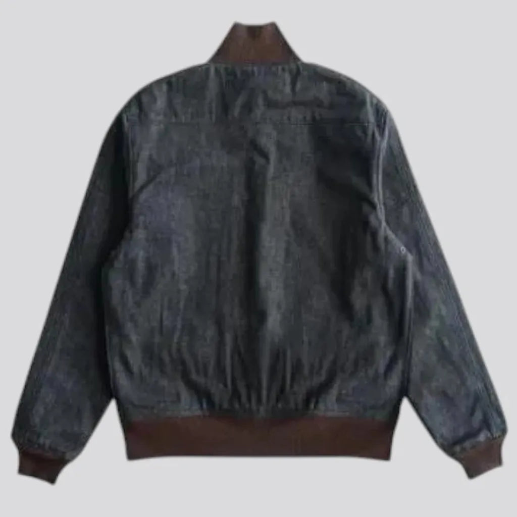 Ribbed collar casual men's jean bomber jacket