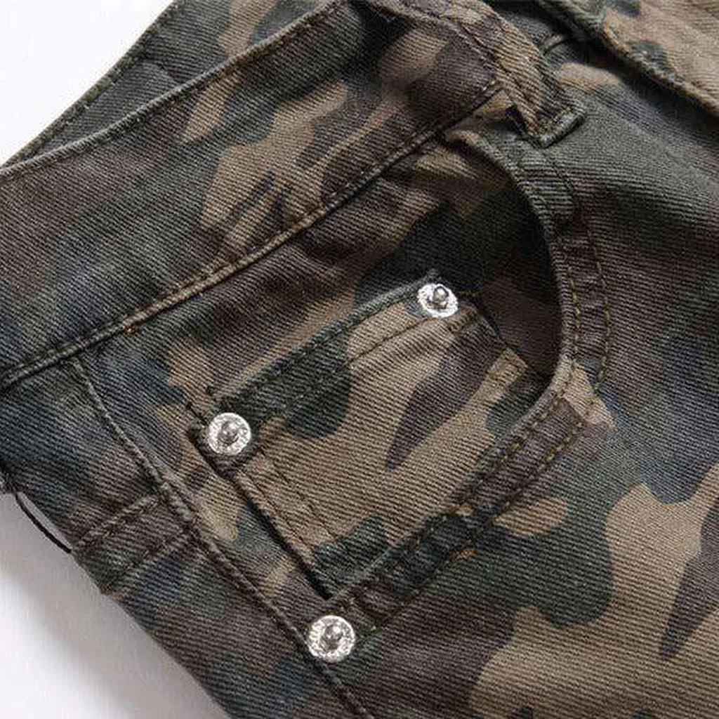 Camouflage print distressed men's jeans