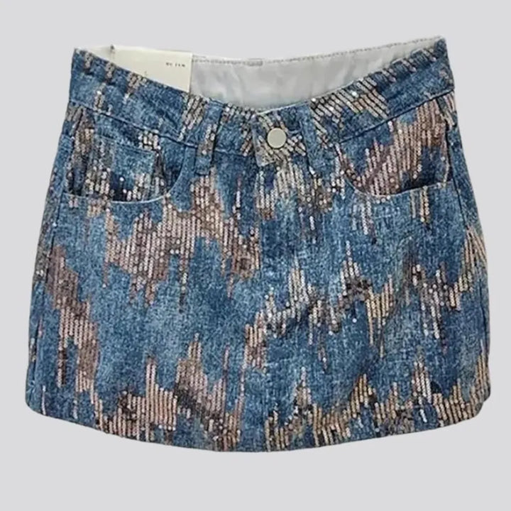 Mid-waist mini jeans skirt
 for ladies