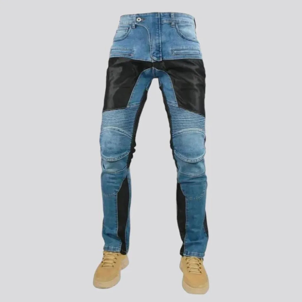 slim, stonewashed, biker, protective, breathable-mesh, high-waist, zipper-button, men's jeans | Jeans4you.shop