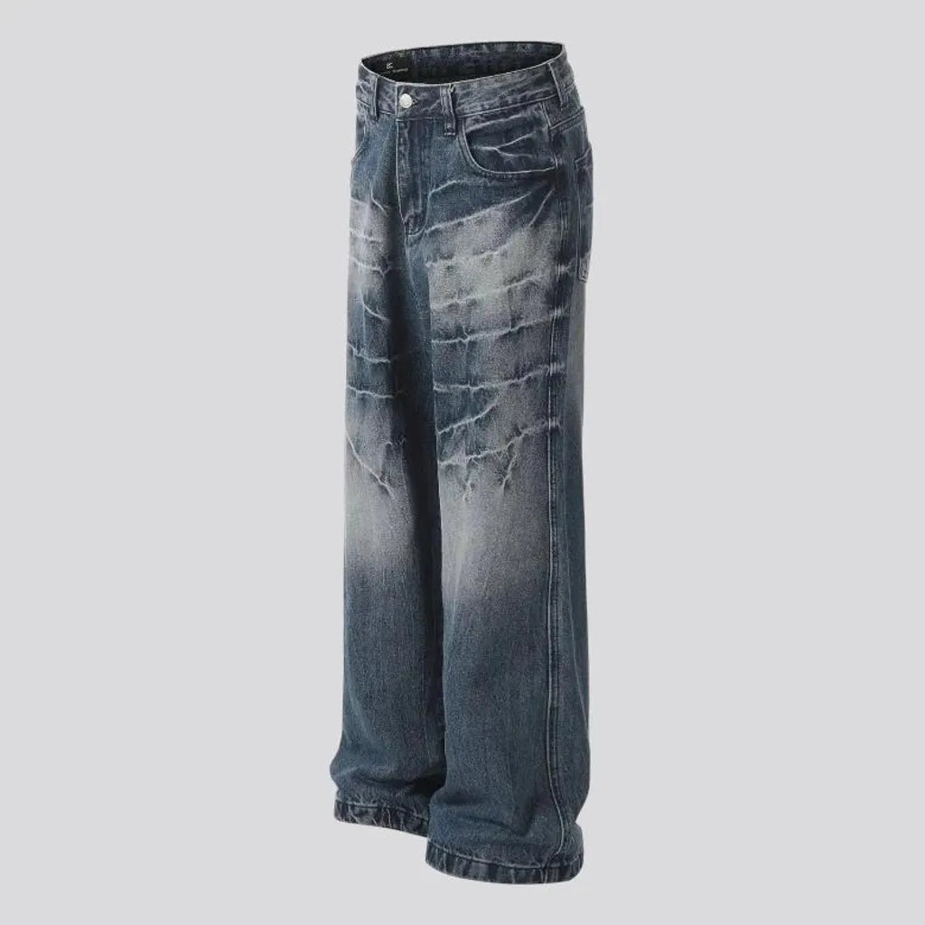 Boho style baggy-leg faded men's jeans