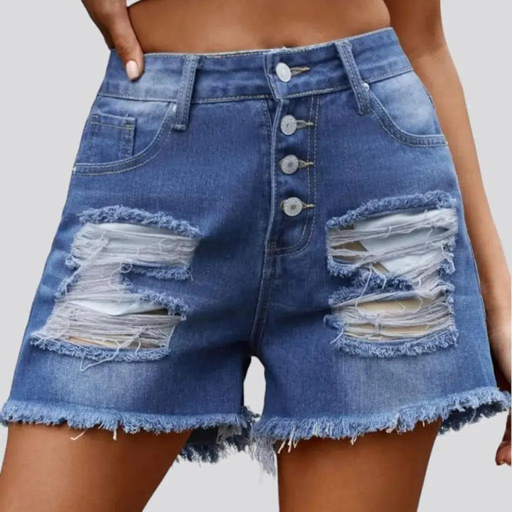 High-waist patched jeans shorts