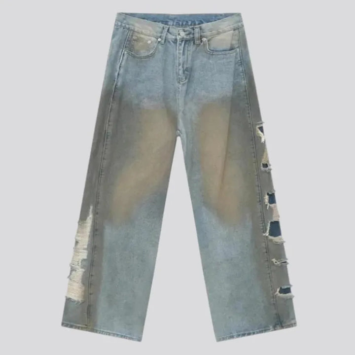 Boho style light wash jeans for men