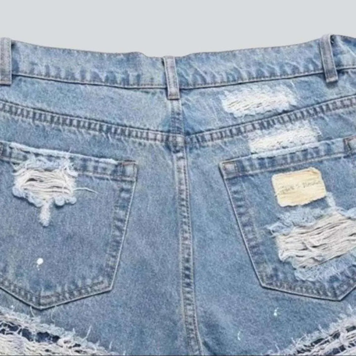 Painted baggy distressed denim shorts