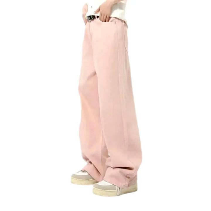 Mid Rise Fit Baggy Jeans Pants for Men - Pink