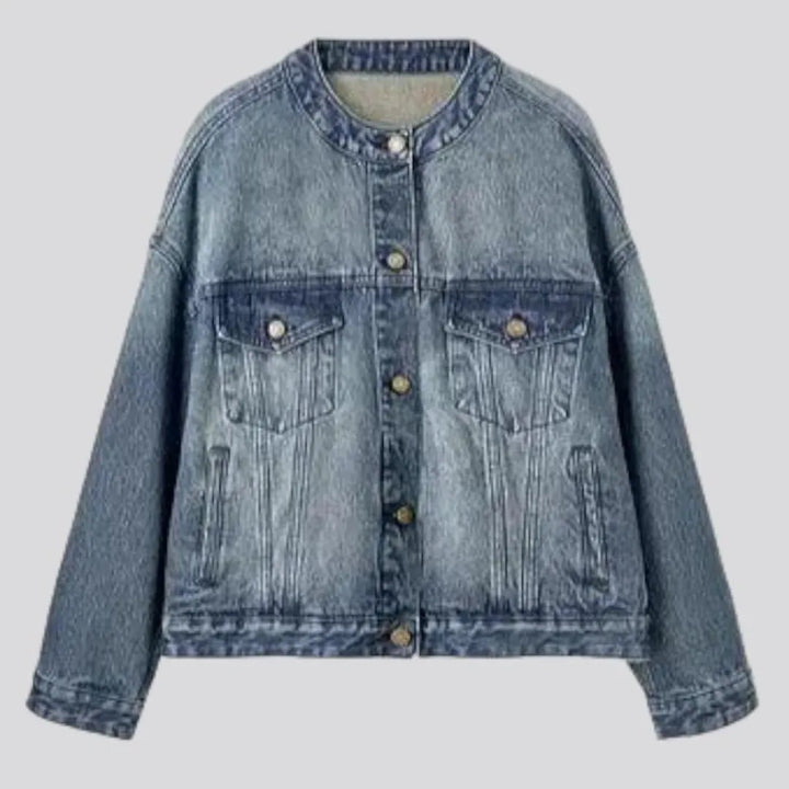 Vintage sanded denim jacket
 for ladies