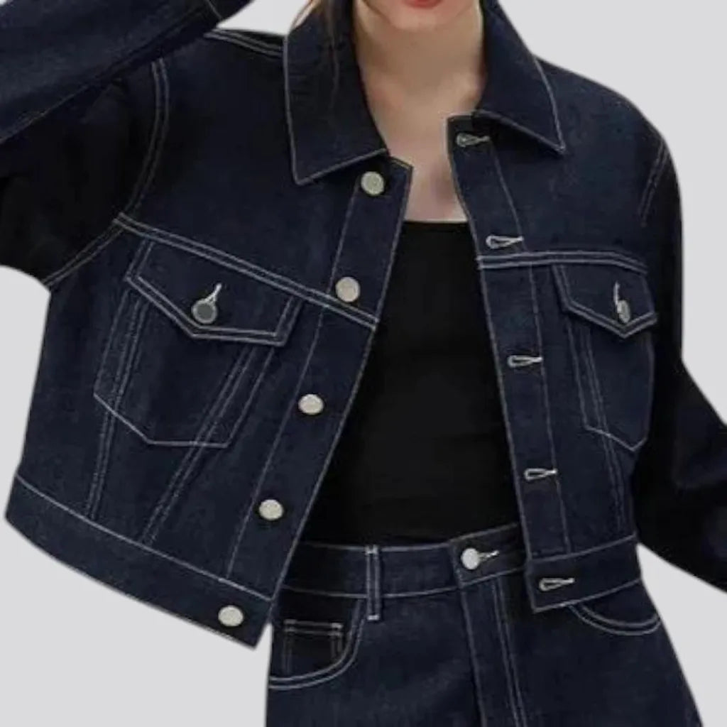 Dark pattern stylish cropped jean jacket for women