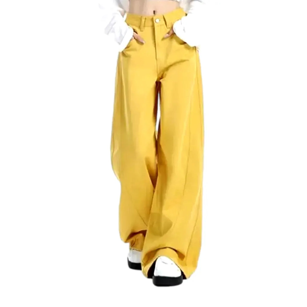 Fashionable Baggy High Rise Women's Jeans - Yellow