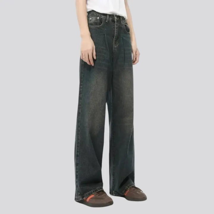 Mid waist abraded baggy men's jeans