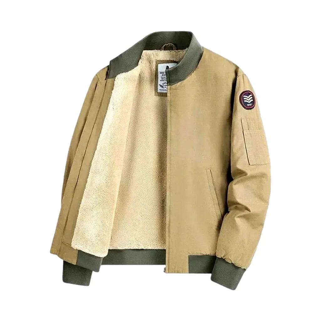 Casual Style Men's Jean Bomber Jacket - Sand