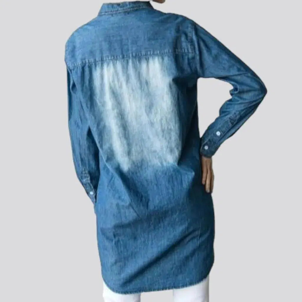 Sanded loose denim jacket
 for women