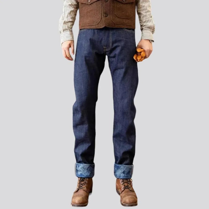 medium-wash, straight, dragon-lining, 14oz, selvedge, high-waist, 5-pockets, zipper-button, men's jeans | Jeans4you.shop