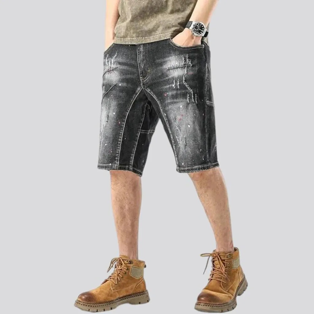 Sanded whiskered jeans shorts
 for men