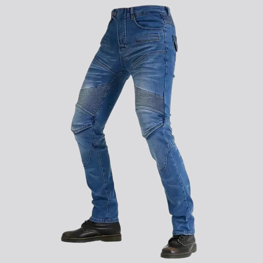 High rise sanded slim fit riding men's jeans