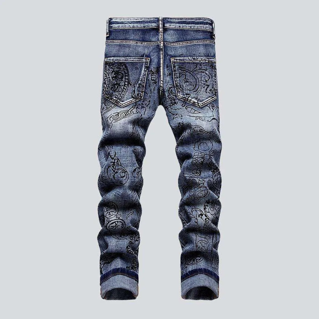 Medium wash painted men's jeans