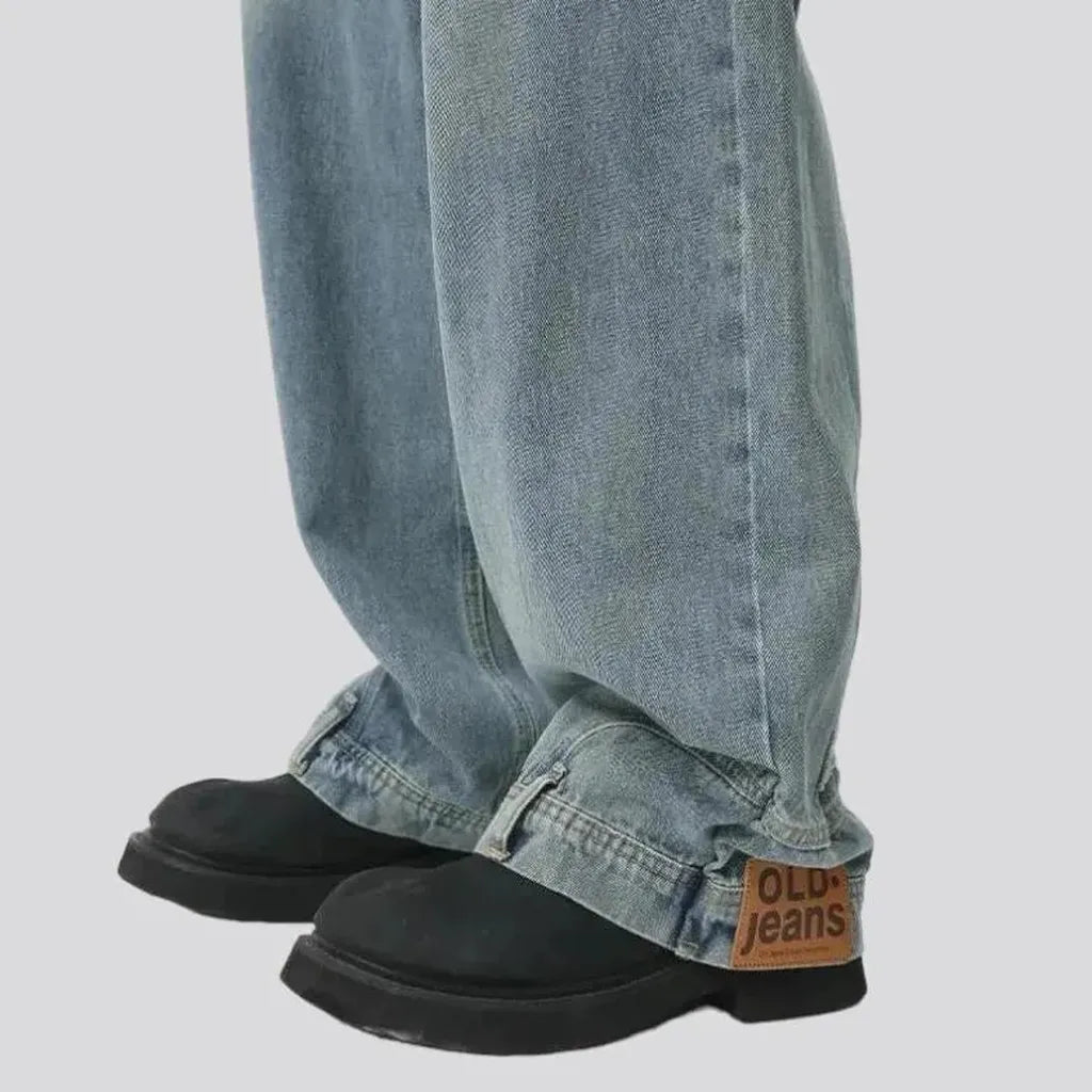 High waisted men's sanded jeans