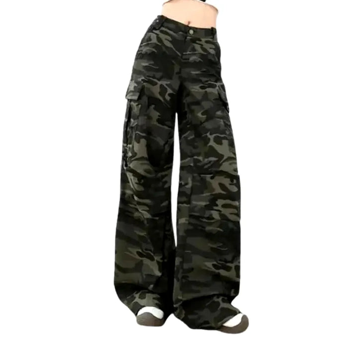 High Rise Multicolor Baggy Jeans for Women - Khaki