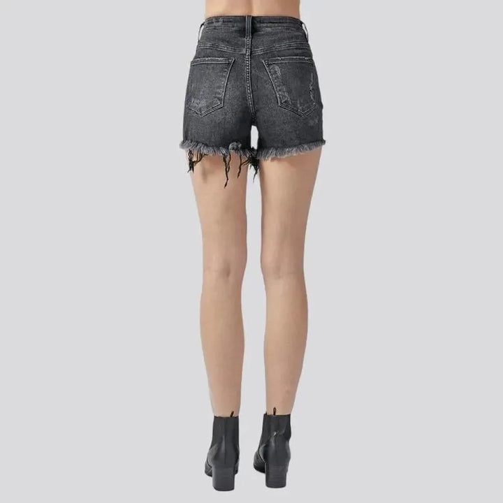 High-waist frayed-hem jeans shorts
 for women