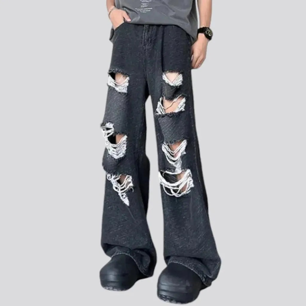 Boho grunge style mid rise men's jeans