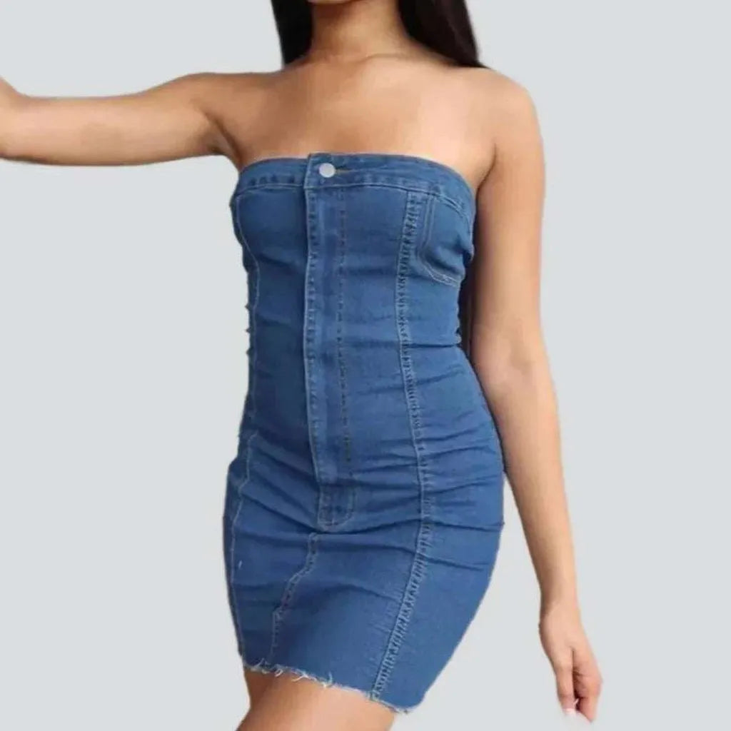 Mini strapless denim dress