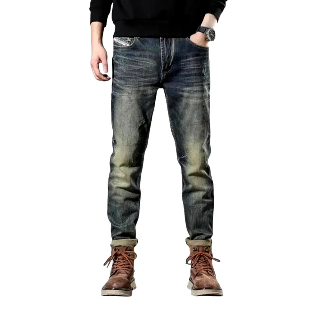 Retro Style Stretchable Jeans for Men - Dark Blue