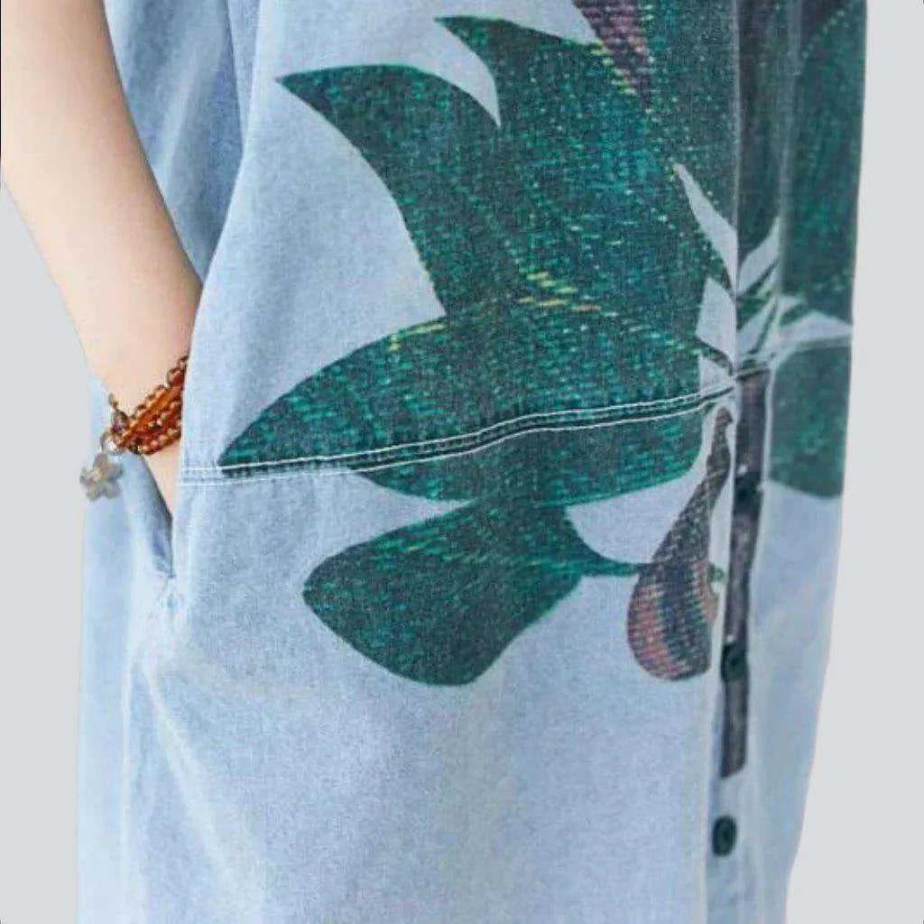 Streetwear flower print denim dress