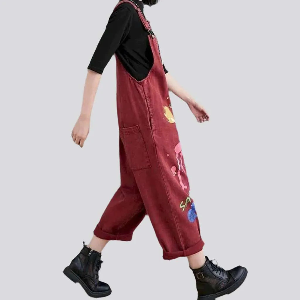 Painted baggy denim jumpsuit
 for women