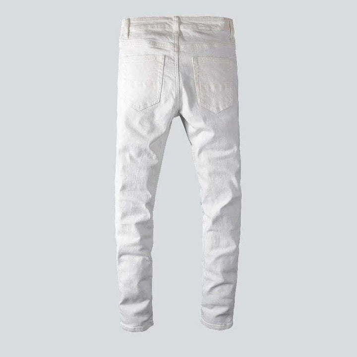 White crystal patchwork men's jeans