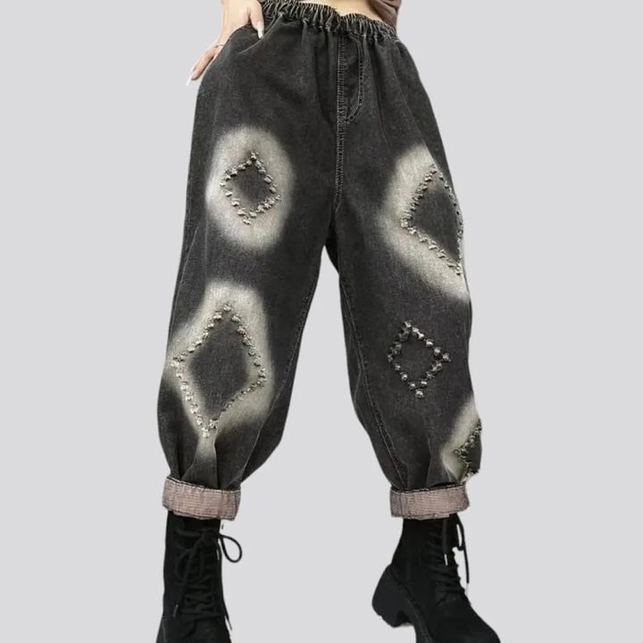 Embroidered painted jean pants
 for ladies