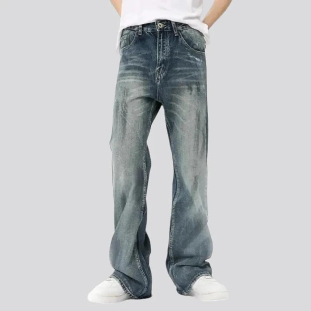 Whiskered mid rise boho men's jeans