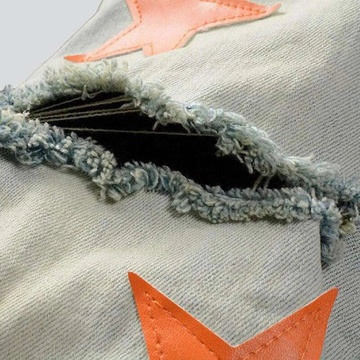 Orange stars embroidered men's jeans