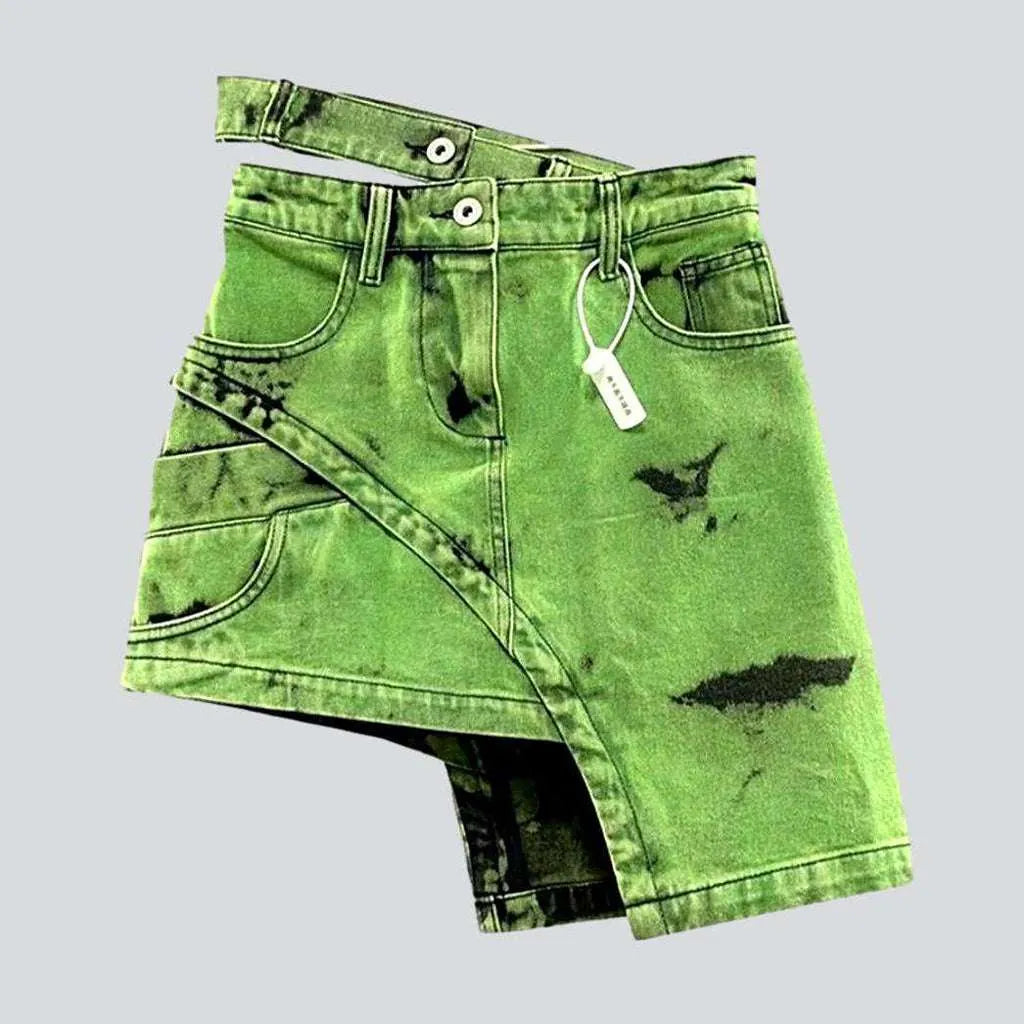 Acid green asymmetric denim skirt | Jeans4you.shop
