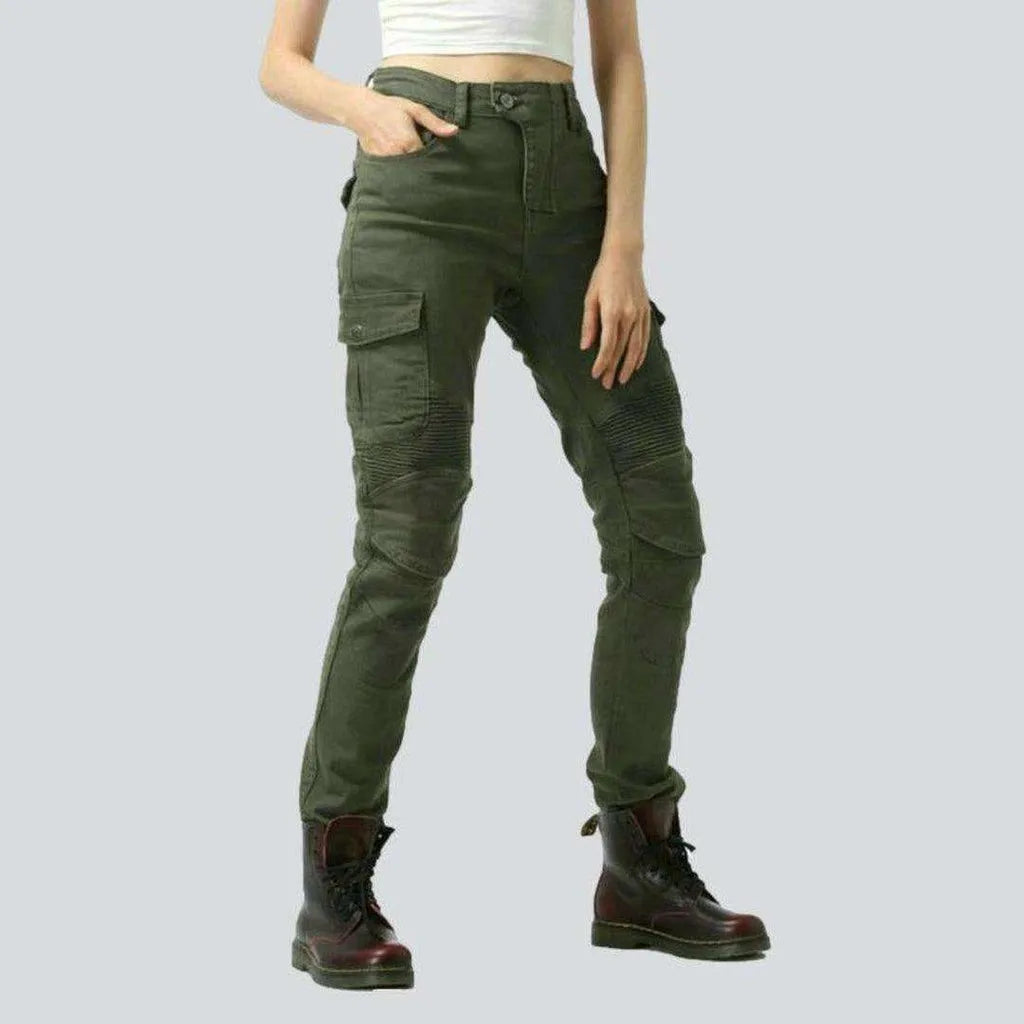 Army green women's biker jeans | Jeans4you.shop