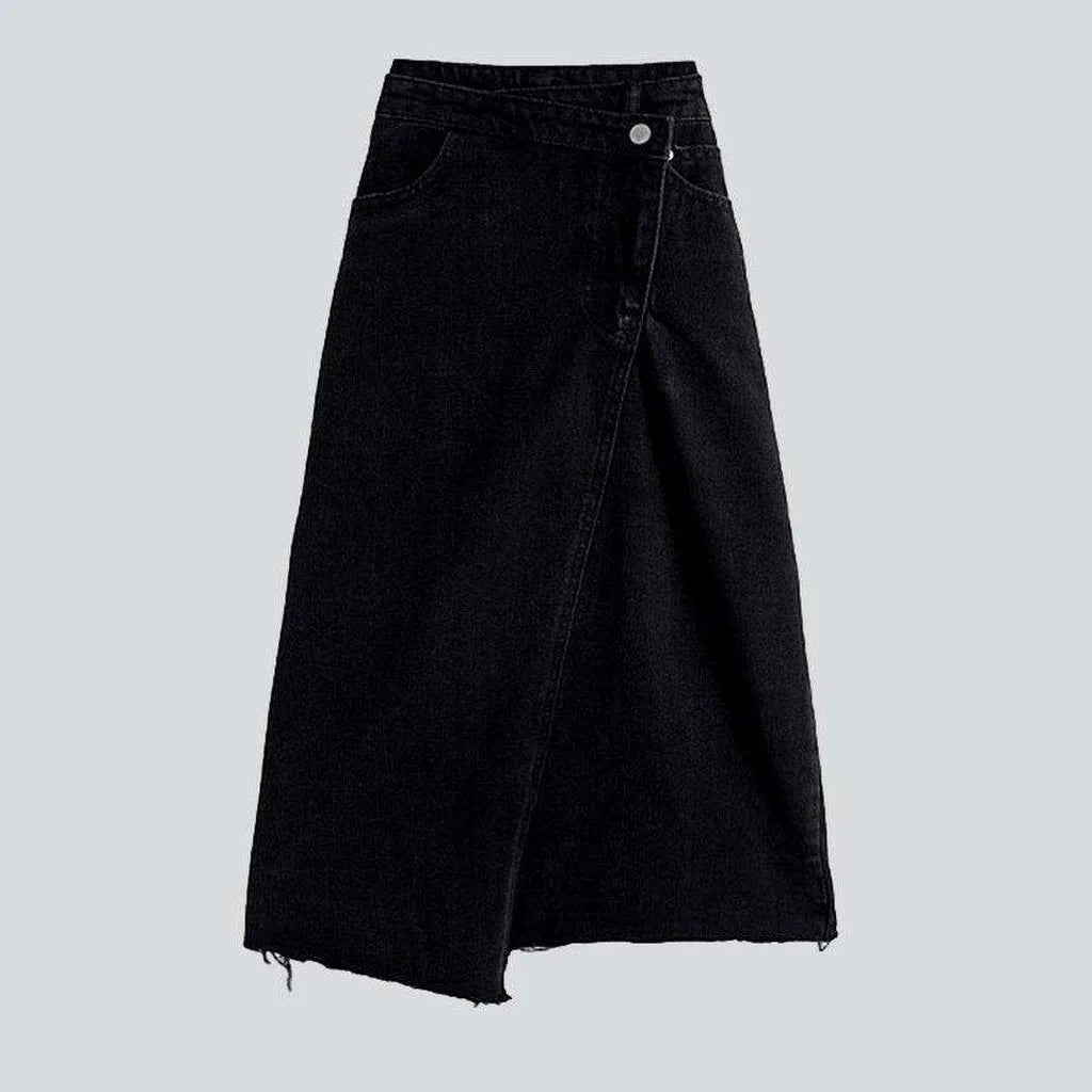 Asymmetric black long denim skirt | Jeans4you.shop