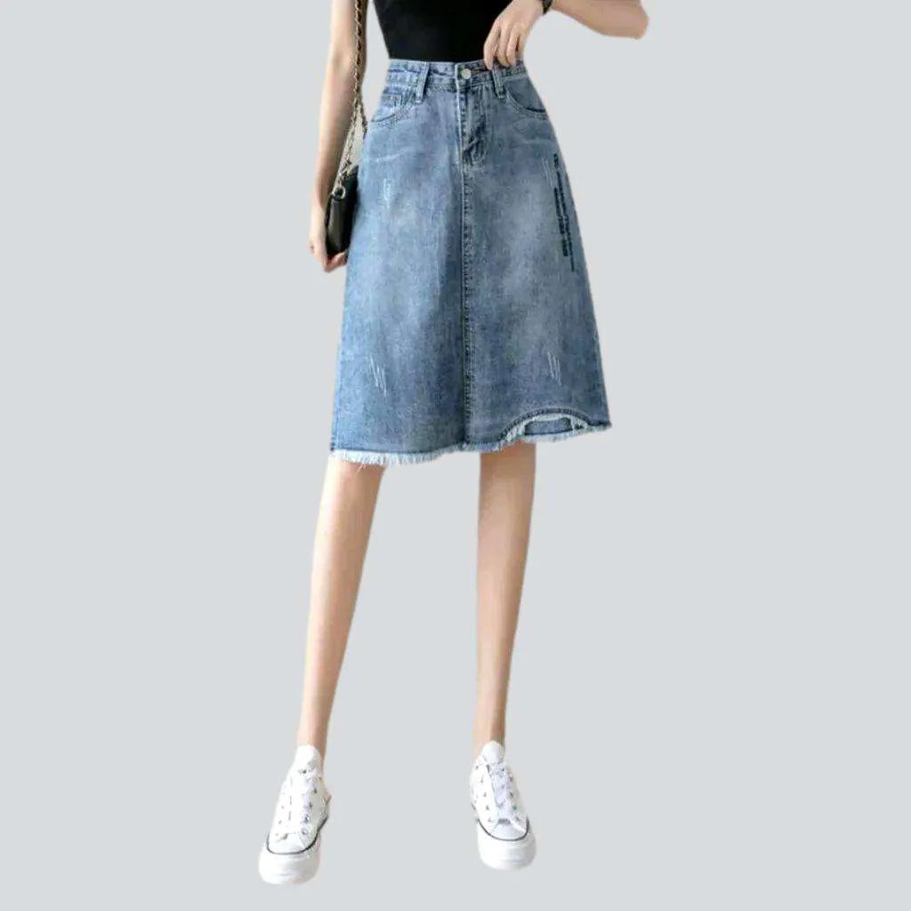 Asymmetric curve embroidered denim skirt | Jeans4you.shop