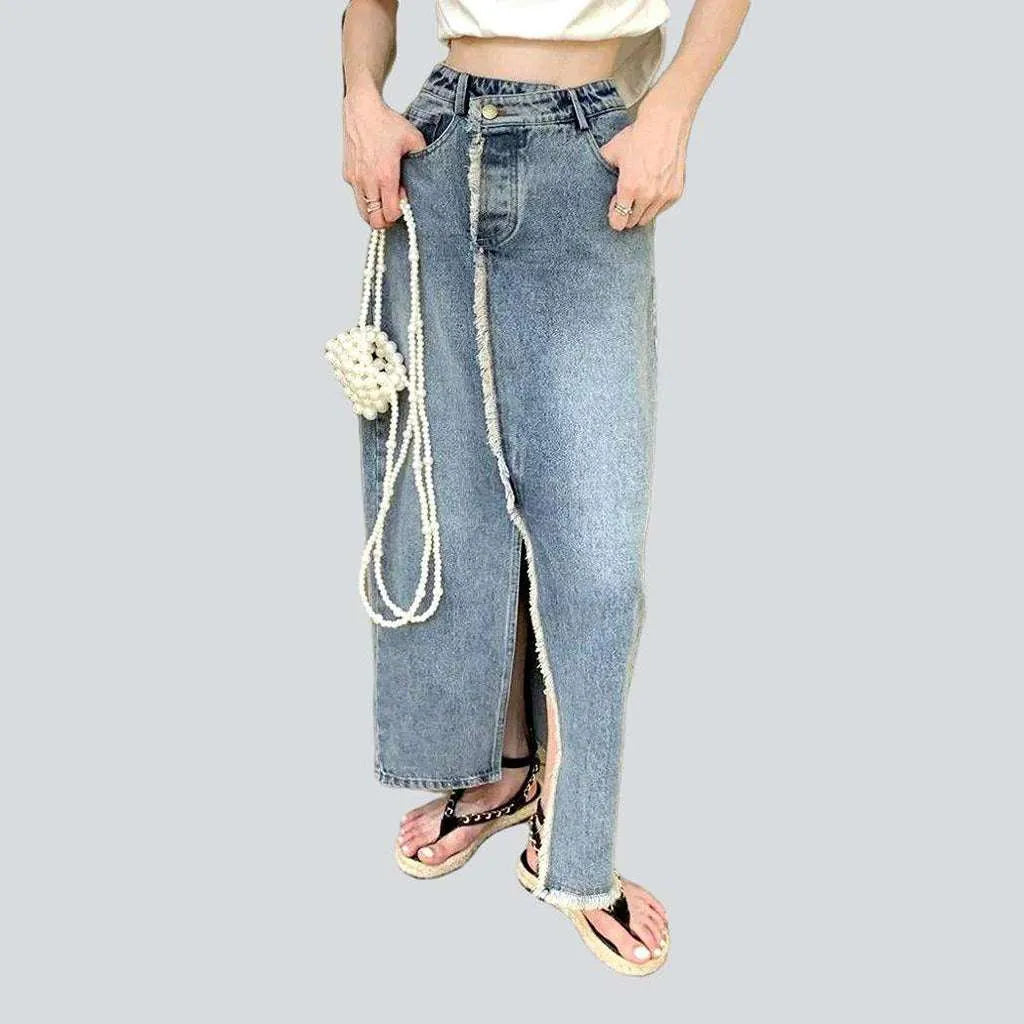 Asymmetric hem slit denim skirt | Jeans4you.shop