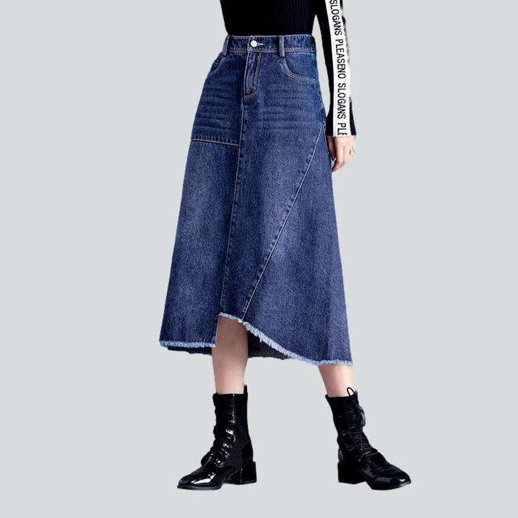 Asymmetric hem whiskered denim skirt | Jeans4you.shop