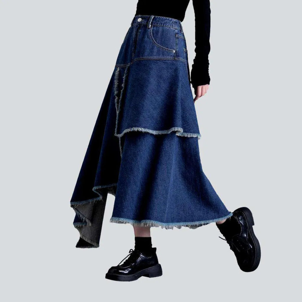 Asymmetric patchwork long denim skirt | Jeans4you.shop