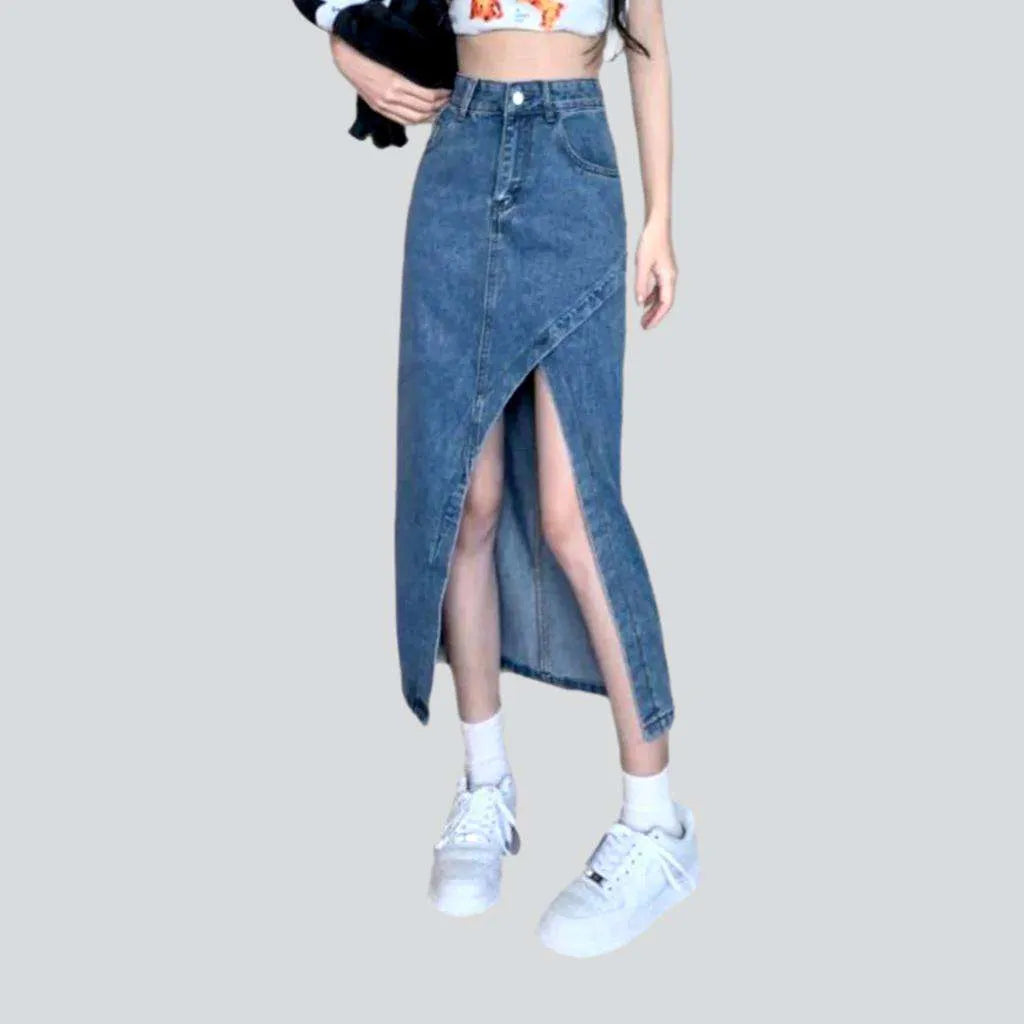 Asymmetric wide slit denim skirt | Jeans4you.shop